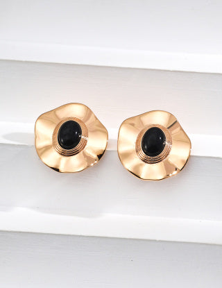 S925 Simple black agate shell earrings