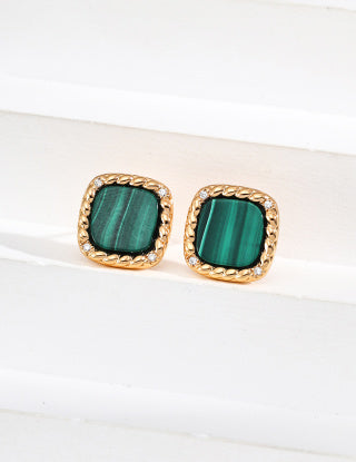 S925 Silver simple Zircon natural malachite earrings