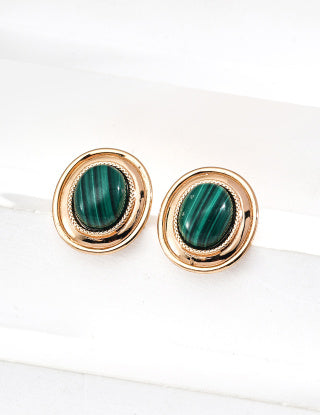 S925 silver fashionable and simple malachite earrings and stud earrings