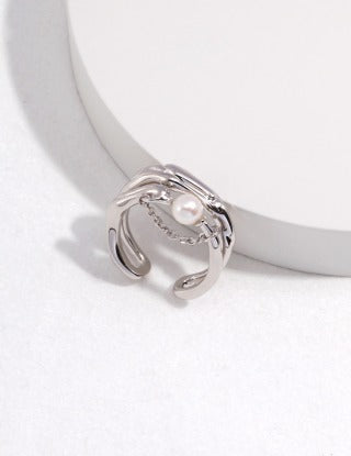 Pure silver pearl ring