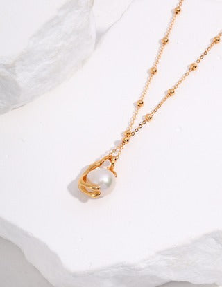 A pure silver round Baroque pearl necklace
