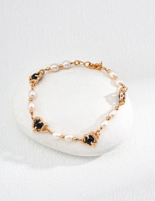 S925 Silver Retro Natural Pearl Black agate bracelet