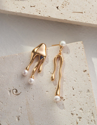 Liquid series pure silver asymmetrical earrings