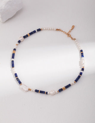 Pure silver lapis lazuli pearl necklace