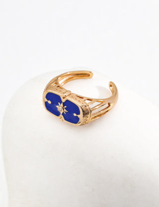 S925 silver design sense blue and black drip glaze ring