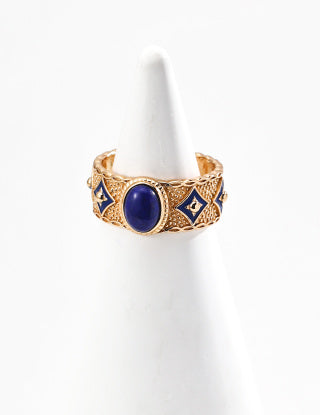 S925 Silver retro Design sense blue drip glaze lapis lazuli/mother-of-pearl ring