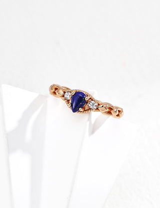S925 Silver Vintage Zircon Lapis lazuli/Mother-of-pearl ring
