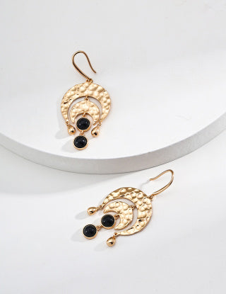 S925 Silver simple black agate retro earrings