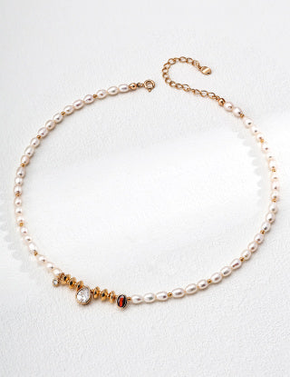 S925 Silver Retro natural Pearl Zircon necklace