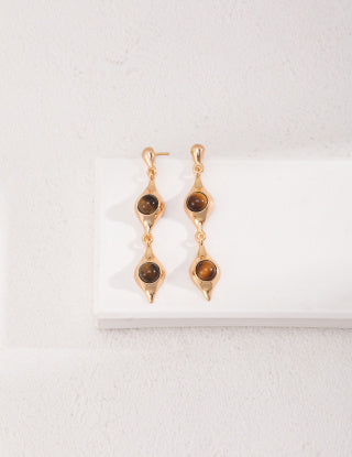 Pure silver tiger's eye earrings