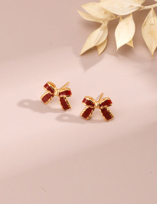 Pure silver red drip glaze butterfly earrings