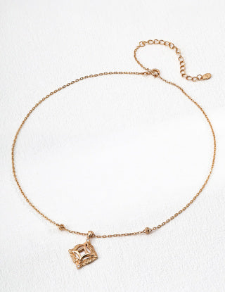 S925 Silver Retro Design Mother-of-Pearl Zircon pendant necklace