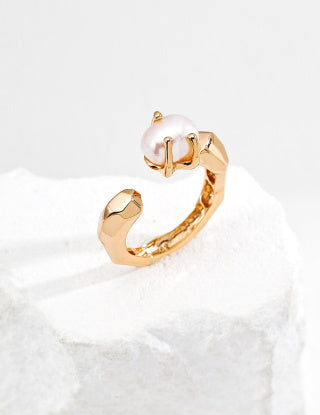 S925 silver simple natural pearl ring