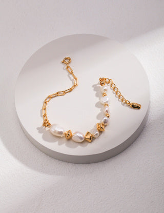 Natural Potato Baroque Pearl Series Pure silver bracelet (adjustable