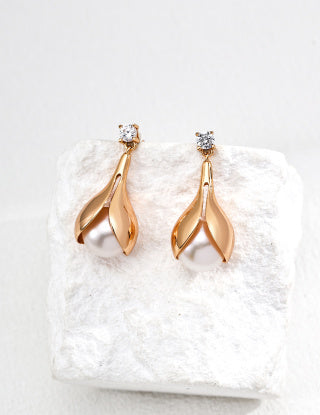 S925 silver retro natural shiny pearl Zircon earrings