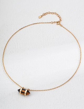 S925 Silver Design sense diamond-shaped tiger's eye pendant necklace