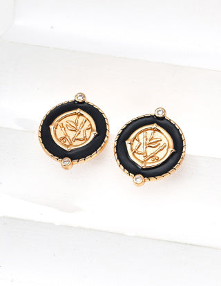 S925 silver retro design Black glazed zircon earrings