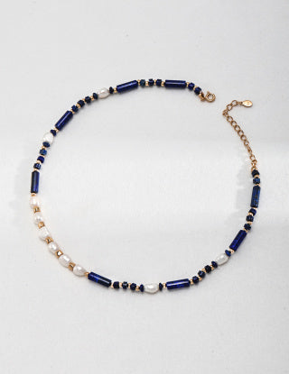 Pure silver lapis lazuli pearl necklace