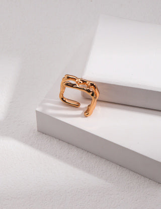 Irregular liquid design Pure silver open ring (adjustable