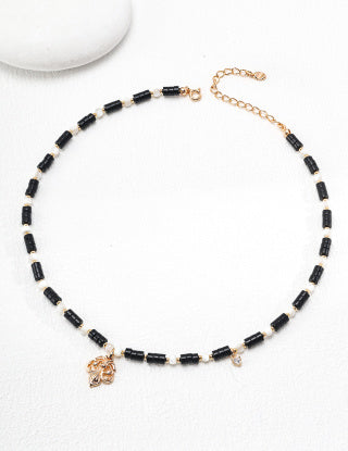 Pure silver vintage black agate necklace