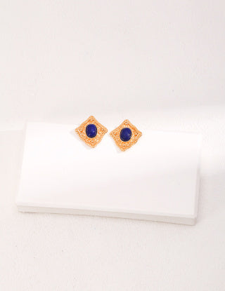 Pure silver lapis lazuli/red agate earrings