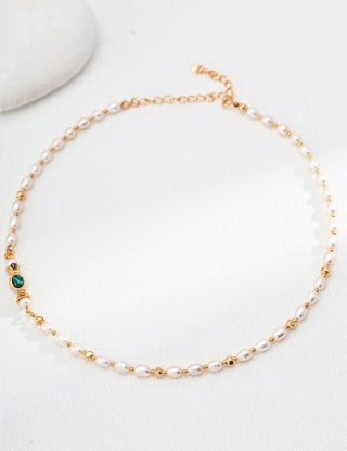 S925 Silver simple natural pearl Malachite necklace
