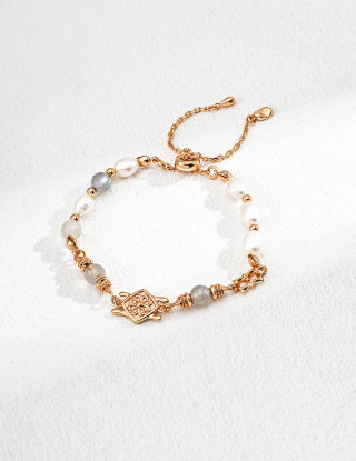 S925 Silver Retro natural Pearl grey Moonstone bracelet