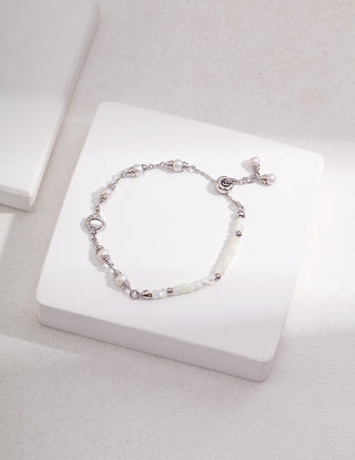 Natural Mother-of-Pearl Lava Fluid Design Series Pure silver bracelet (adjustable