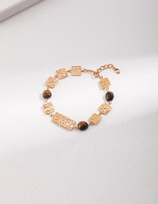 Pure silver tiger's eye stone bracelet