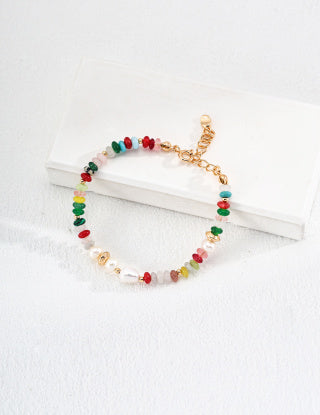 Pure silver pearl dopamine-colored colored stone bracelet