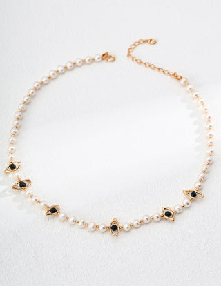 S925 Silver Natural Pearl Black Agate necklace