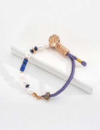 Pure silver pearl lapis lazuli bracelet