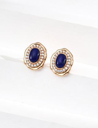 S925 silver retro design lapis lazuli Zircon earrings