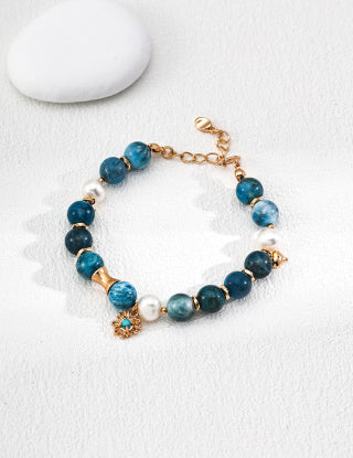 S925 Silver Retro natural pearl azurite turquoise bracelet