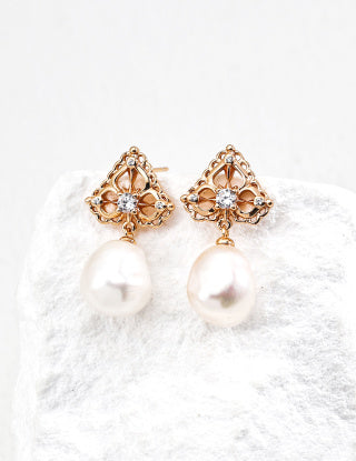 S925 silver natural pearl zircon earrings