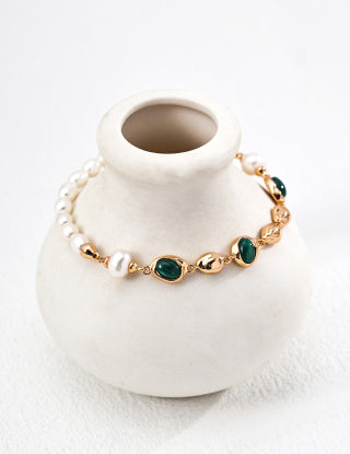 S925 Silver Fashionable Natural Pearl Malachite bracelet