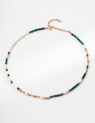 S925 Silver Retro natural pearl Malachite necklace