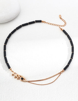 925 silver retro black agate necklace