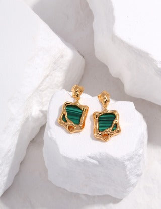 Pure silver malachite earrings