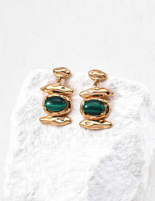 S925 silver retro natural malachite earrings