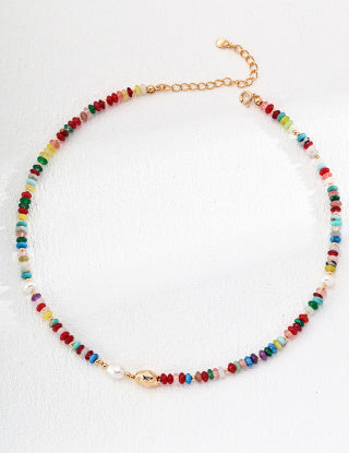 Pure silver pearl dopamine-colored stone necklace