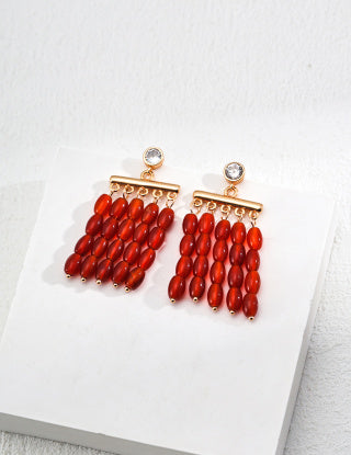 S925 Silver simple red agate earrings