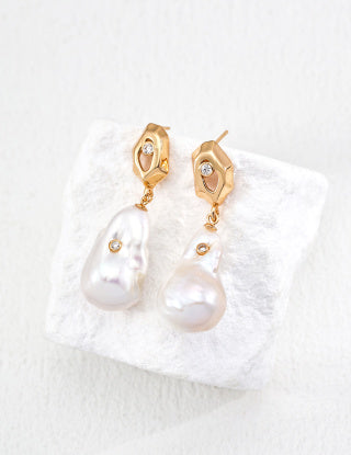S925 Silver Retro Natural Baroque Pearl Zircon Earrings (Pearls of different sizes)