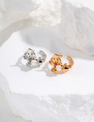 Irregular pleated design series Pure silver open ring (adjustable