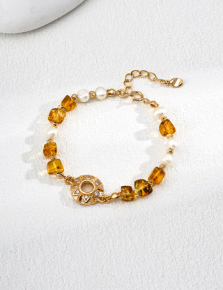 S925 Silver Retro Natural Pearl Amber bracelet
