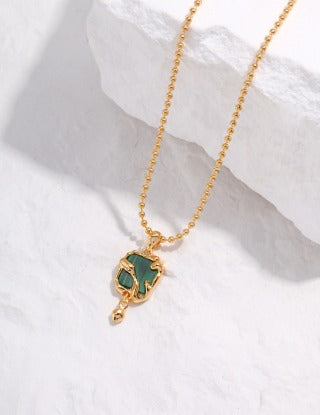 Pure silver malachite necklace