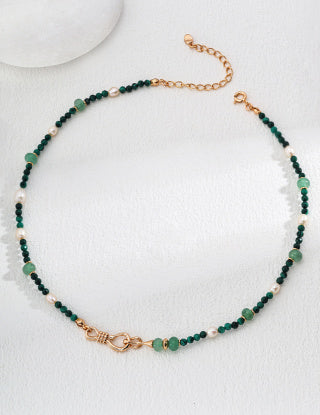 S925 Silver Green Dongling Jade Natural Malachite Pearl Necklace (Suitable for both necklace and bracelet)