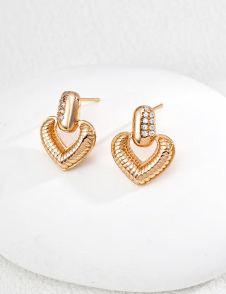 S925 silver vintage zircon heart-shaped earrings