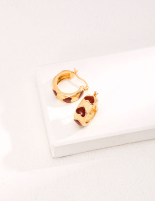 Pure silver heart-shaped glazed earrings