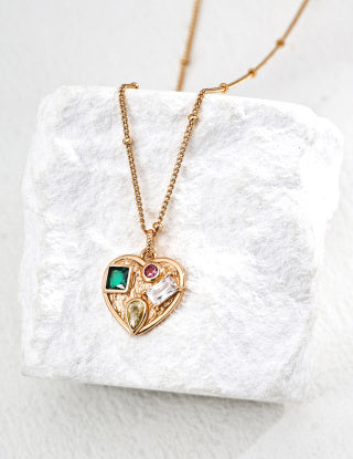 S925 silver retro Design sense zircon heart-shaped pendant